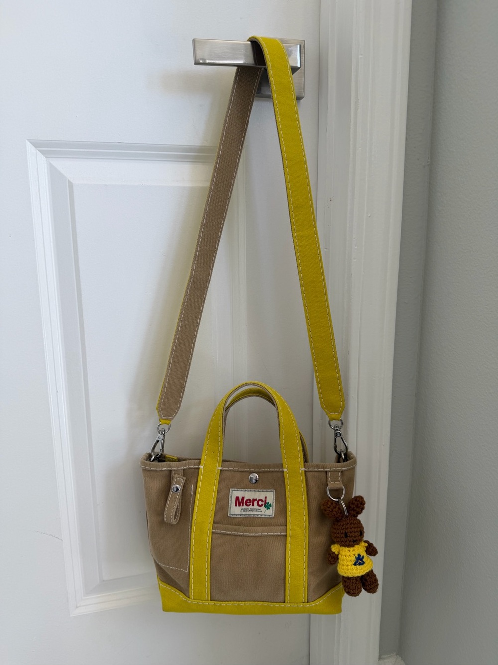 Merci - Candide shopping bag in canvas - Yellow Small with Keychain - Picture 3 of 8